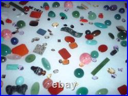 Display Case with Many Different Semiprecious Stones Approx. 150 Pieces #5419