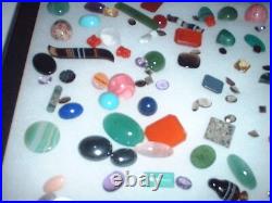 Display Case with Many Different Semiprecious Stones Approx. 150 Pieces #5419