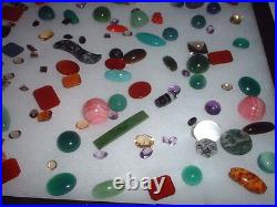 Display Case with Many Different Semiprecious Stones Approx. 150 Pieces #5419