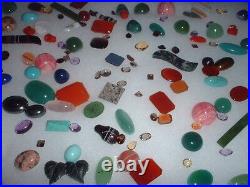 Display Case with Many Different Semiprecious Stones Approx. 150 Pieces #5419