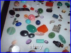 Display Case with Many Different Semiprecious Stones Approx. 150 Pieces #5419