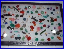 Display Case with Many Different Semiprecious Stones Approx. 150 Pieces #5419