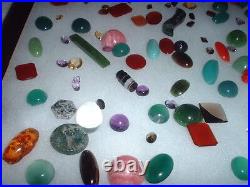 Display Case with Many Different Semiprecious Stones Approx. 150 Pieces #5419