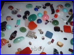 Display Case with Many Different Semiprecious Stones Approx. 150 Pieces #5419