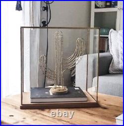 Display Showcase Box Hand Made Large Glass and Brass Dome With Wooden Base 42 cm