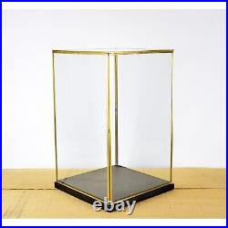 Display Showcase Glass Hand Made Brass Metal Frame Box Black Wooden Base 42 cm