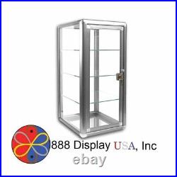 Elegant Silver Anodized Aluminum Vertical Display Case Table Top Tempered