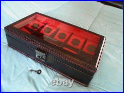 For 10 Watches Housing Box Showcase Display Carbon Black Thread Red
