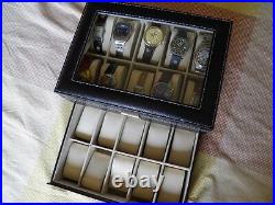 For 20 Watches Box Showcase Display Jewel Case Housing Black Couture White