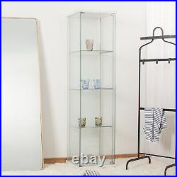 Glass Display Cabinet 4-Tier Curio Bookshelf Door Showcase Display Shelf White