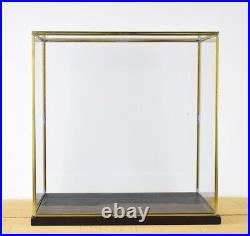 Glass Display Showcase Hand Made Large and Brass Metal Frame Box With Black Wood