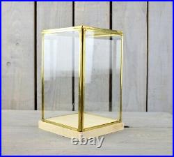 Glass and Brass Display Showcase Box Dome with Wooden Base Tall 23.5 cm