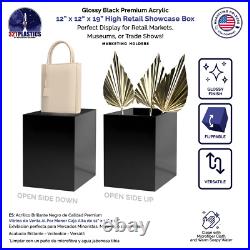 Glossy Black Tall Acrylic Plinth Retail Display Box Showcase 12 x 12 x 19