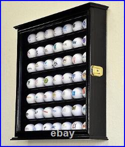 Golf Ball Display Case 49 Pcs Black PGA Clubhouse Wall Cabinet Rack Lock Holder