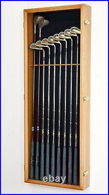 Golf Club Display Case 10 Large Oak LED Putter Iron Driver Ball Cabinet Holder