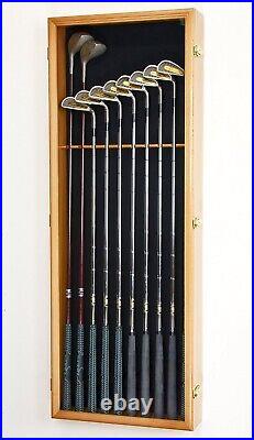 Golf Club Display Case 10 Large Oak LED Putter Iron Driver Ball Cabinet Holder