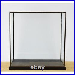 Hand Made Large Glass and Black Metal Frame Display Showcase Box with Pine ba