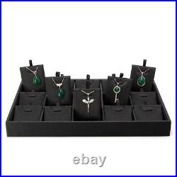Jewelry Pendant Display Trays Black Leather Necklace Earring Showcase Organizer