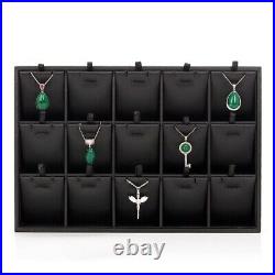 Jewelry Pendant Display Trays Black Leather Necklace Earring Showcase Organizer