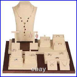 Luxury Luna Beige Leatherette With Brown Accents Jewelry Showcase Display Set