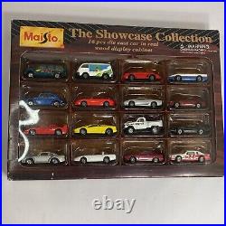 Maisto 1996 SHOWCASE collection 16 Piece Die Cast Cars Wood Display SEALED Rare