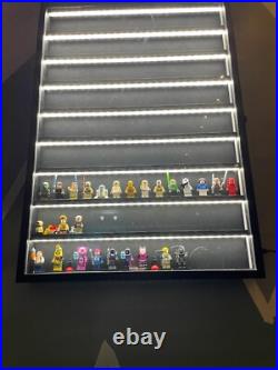 Minifigures Display Case LED Light Miniature Figure Cabinet Wood Box With Plates Minifigures Display Case LED Light Miniature Figure Cabinet Wood Box With Plates