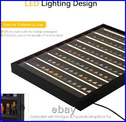 Minifigures Display Case LED Light Miniature Figure Cabinet Wood Box With Plates Minifigures Display Case LED Light Miniature Figure Cabinet Wood Box With Plates
