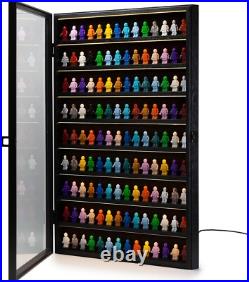 Minifigures Display Case LED Light Miniature Figure Cabinet Wood Box With Plates Minifigures Display Case LED Light Miniature Figure Cabinet Wood Box With Plates
