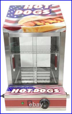New Commercial Electric Hot Dog Steamer Machine & Bun Warmer Display Showcase
