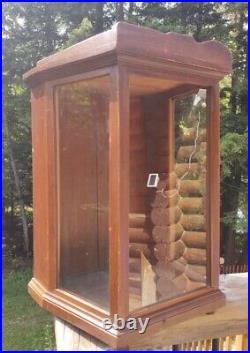 Old Antique Large Wood & 3 Sided Glass Display Cabinet Showcase 24 x 16 x 12