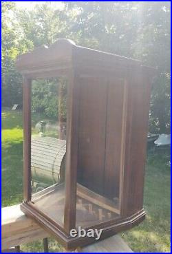 Old Antique Large Wood & 3 Sided Glass Display Cabinet Showcase 24 x 16 x 12