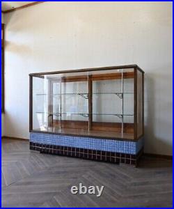 Old Light Blue Tile Glass Case Antique Atelier Showcase Cupboard Display Shelf S