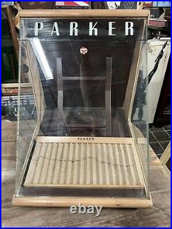 Rare PARKER 51 FOUNTAIN PEN WOOD & GLASS COUNTERTOP SHOWCASE DISPLAY with Tray