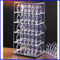 Rotating Watch Case Acrylic Display Cabinet Showcase Countertop Case 60 Watches