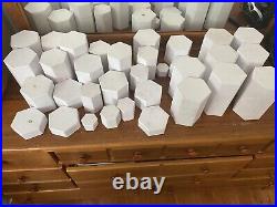 Set Of 34 White Hexagonal Acrylic Jewelry Figure Showcase Display Riser Stands