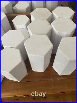 Set Of 34 White Hexagonal Acrylic Jewelry Figure Showcase Display Riser Stands