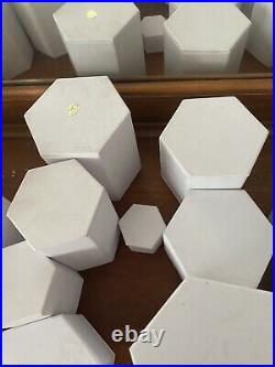 Set Of 34 White Hexagonal Acrylic Jewelry Figure Showcase Display Riser Stands