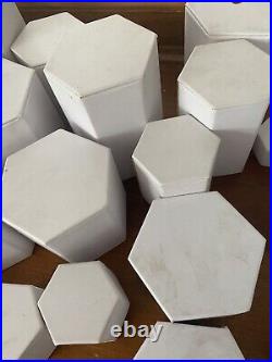 Set Of 34 White Hexagonal Acrylic Jewelry Figure Showcase Display Riser Stands