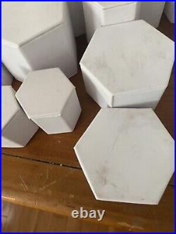 Set Of 34 White Hexagonal Acrylic Jewelry Figure Showcase Display Riser Stands