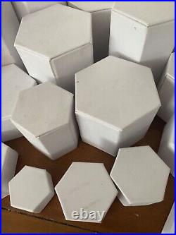 Set Of 34 White Hexagonal Acrylic Jewelry Figure Showcase Display Riser Stands