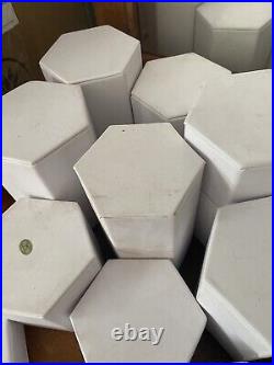 Set Of 34 White Hexagonal Acrylic Jewelry Figure Showcase Display Riser Stands