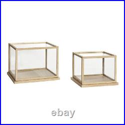 Set of 2 Glass Display Oak Showcase With Wooden Base Frame Low