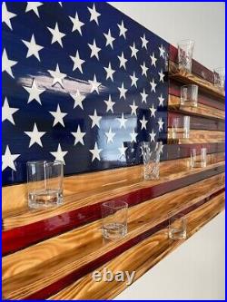Shot Glass Display Wooden American Flag, Home Display, Collection Display