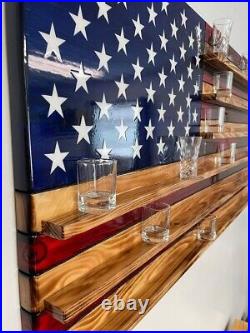 Shot Glass Display Wooden American Flag, Home Display, Collection Display
