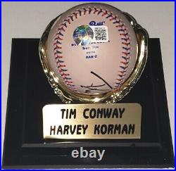 TIM CONWAY HARVEY KORMAN SIGNED BASEBALL With DISPLAY CASE CAROL BURNETT SHOW BAS