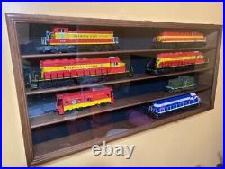 Train Display Case O Scale Oak Railroad Model Locomotive Wood Showcase Cabinet