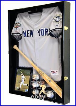 Uniform Display Case Extra Deep Black Jersey Jacket Shadow Box Bat Rack Cabinet