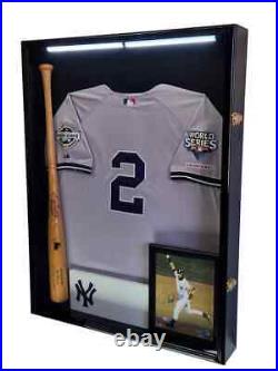 Uniform Display Case Extra Deep LED Light Black Jersey Jacket Shadow Box Cabinet