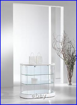 Vetrina bassa Vetrinetta Espositore Display Showcase Banco ovale vetro pelle