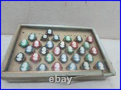 Vintage General Store Display 31 Czechoslovakia Cameo Rings Glass Top Showcase
